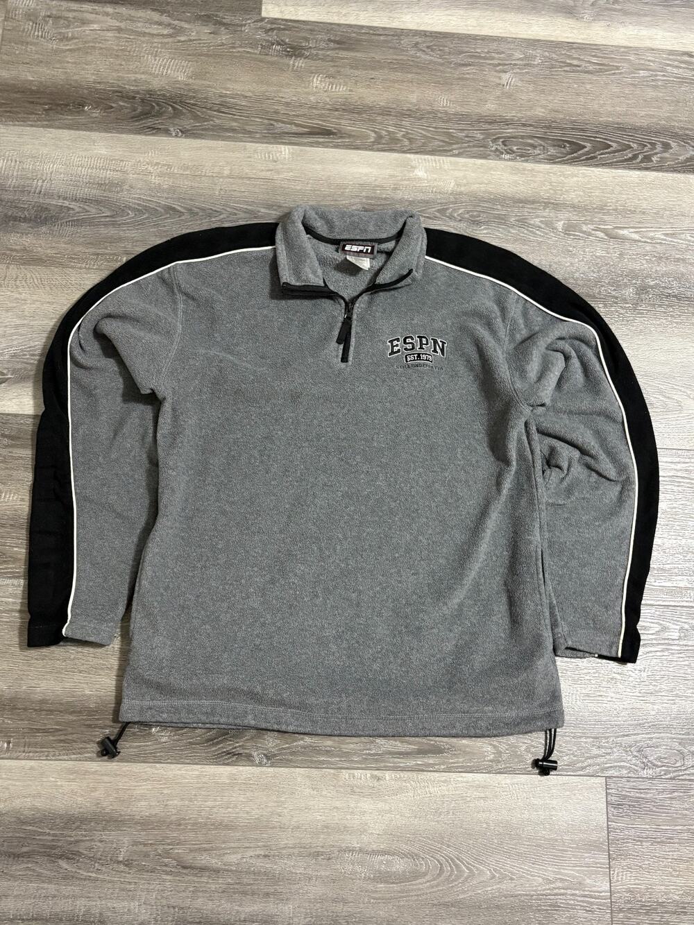Vintage ESPN Striped Grey Fleece Quarter Zip Y2K Skater Retro - Men’s Medium